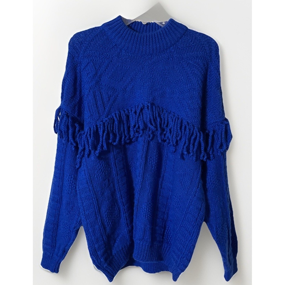 Gil Aimbez Foreign Market Cobalt Blue Chunky Fringed Wool Sweater Women's Medium